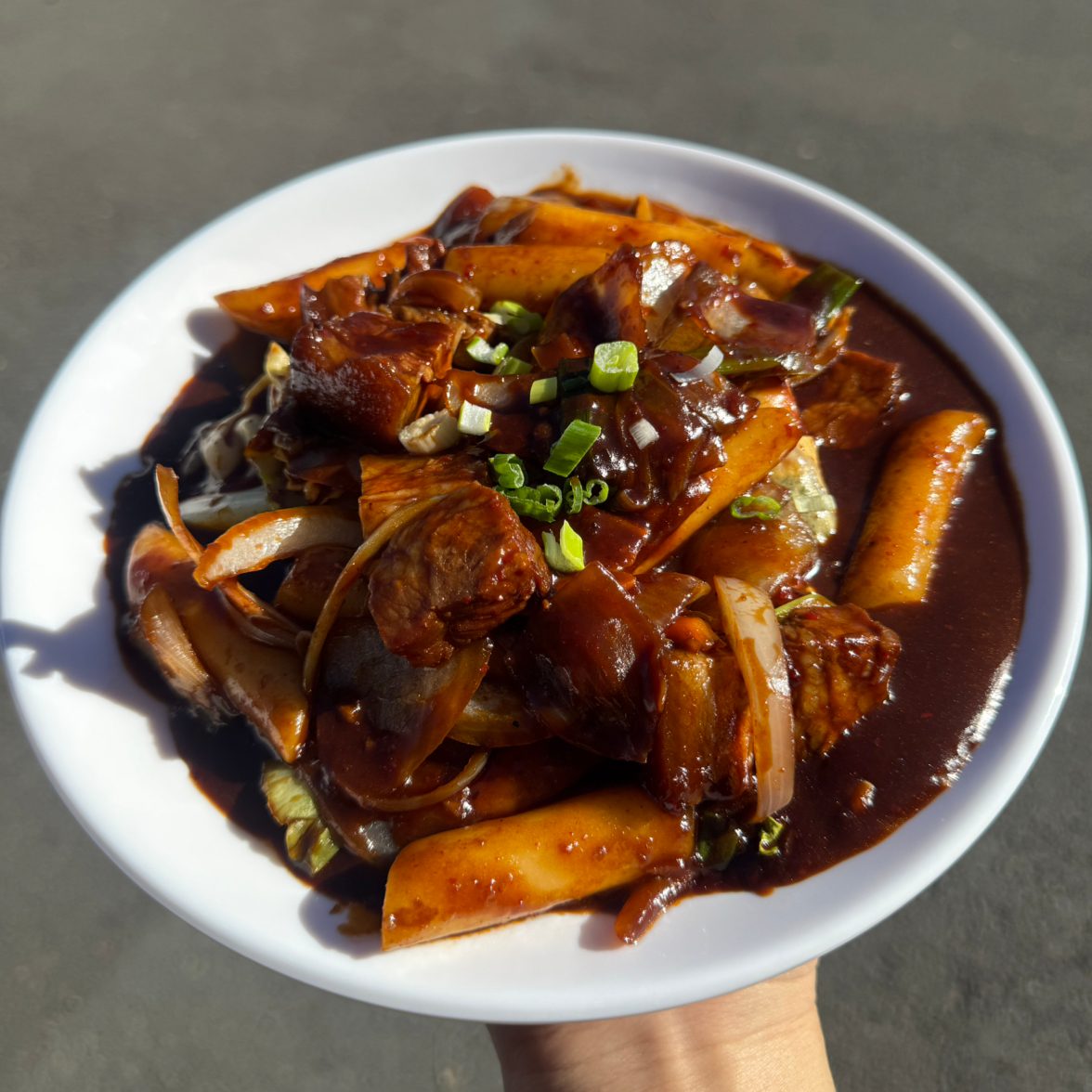 Jjajang Tteokbokki w/ Braised Pork Belly.